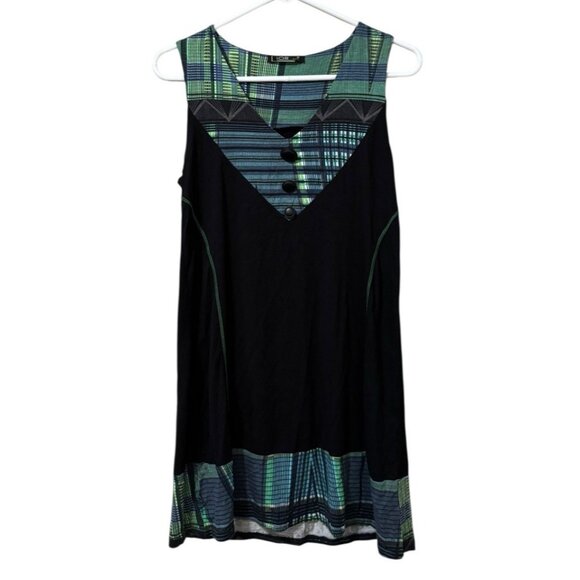 Lior Paris Designer Art Sleeveless Tunic Top Size Measured Stretch Buttons City - Picture 1 of 8